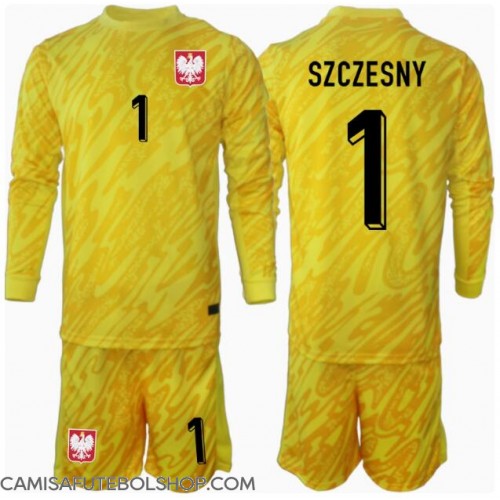 Camisa de time de futebol Polónia Wojciech Szczesny #1 Goleiro Replicas 1º Equipamento Infantil Europeu 2024 Manga Comprida (+ Calças curtas)